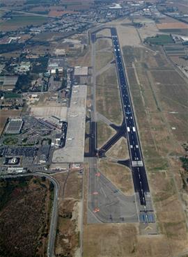 Aerial view of the Bologna Airport runway